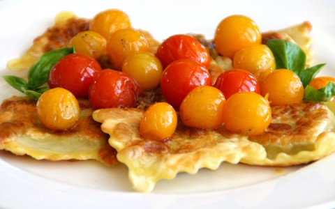 Crispy Ravioli in Cherry Tomato Sauce on ShockinglyDelicious.com Crispy Ravioli in Cherry Tomato Sauce on ShockinglyDelicious.com