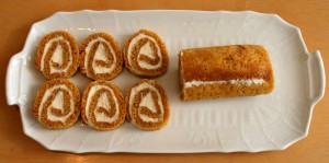 Pumpkin Cake Roll on ShockinglyDelicious. Recipe here: http://www.shockinglydelicious.com/?p=10246