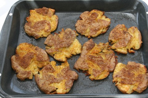 Crispy Smashed Potatoes done and out of the oven. 