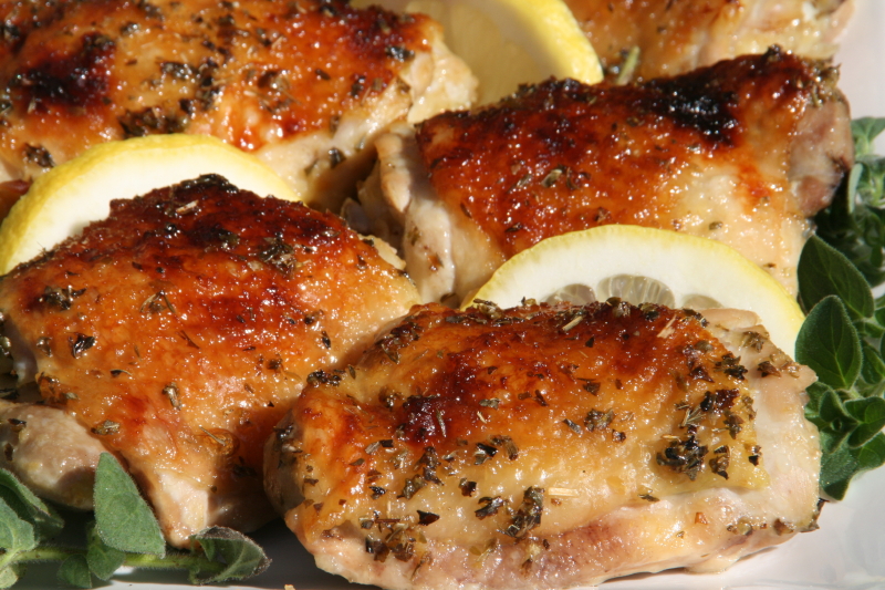 Closeup of Sticky Lemon Oregano Chicken