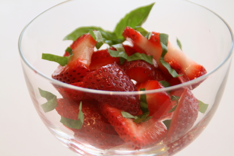 Strawberries with Basil Simple Syrup on Shockingly Delicious