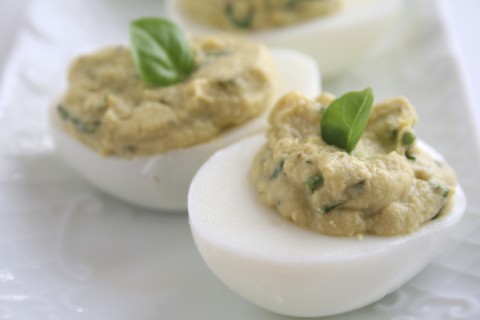 Sweet Basil Deviled Eggs on Shockingly Delicious