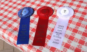 Blue, red and white ribbons won in the 2010 Malibu Pie Contest