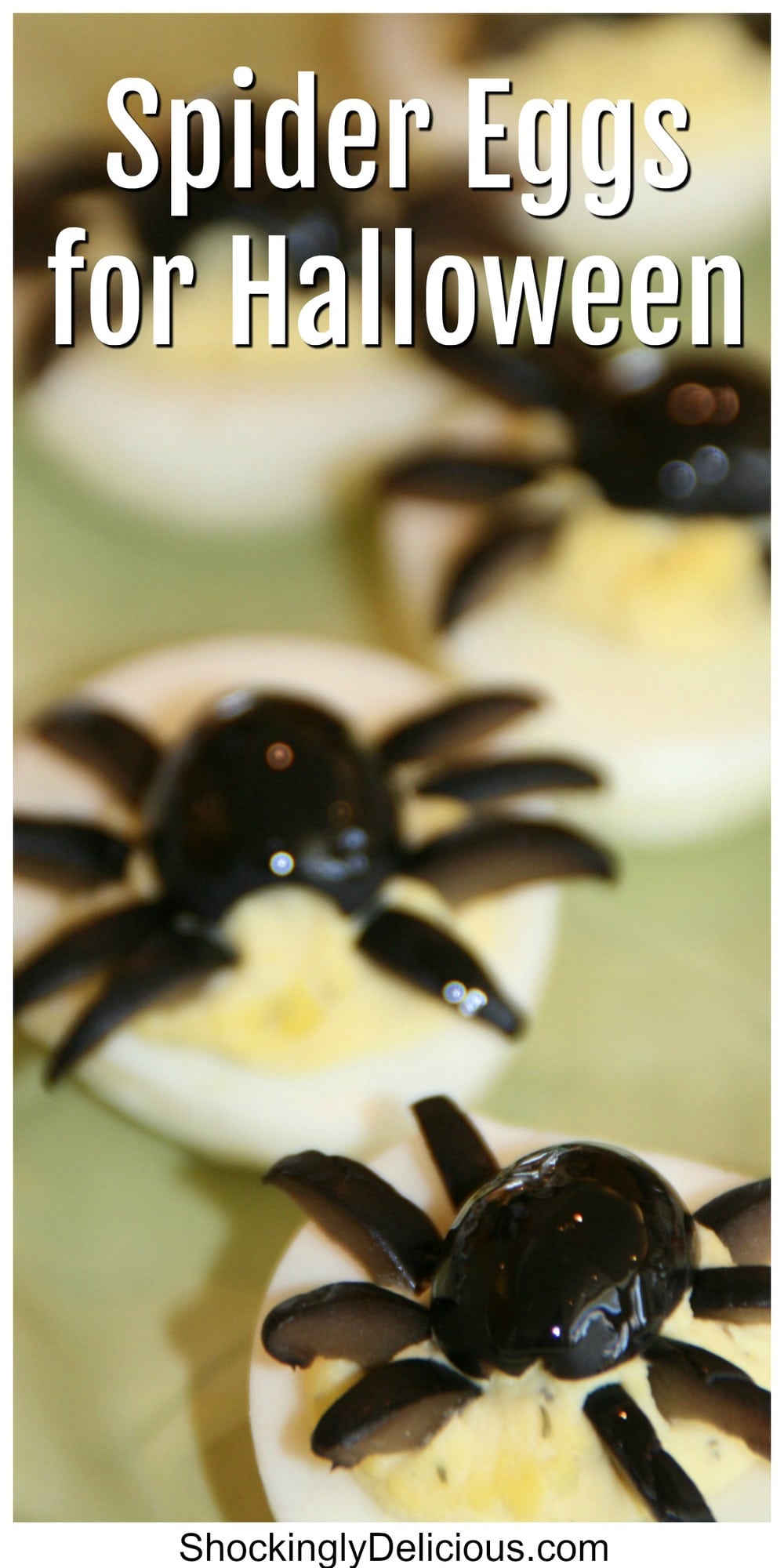 Deviled Spider Eggs on a green plate