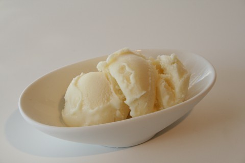 Vanilla ice cream in a pretty bowl from Shockinglydelicious