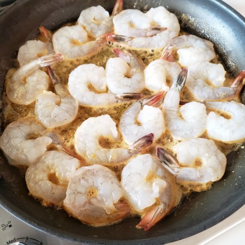 Shrimp cook in the pan for Weeknight Skillet Shrimp on ShockinglyDelicious.com