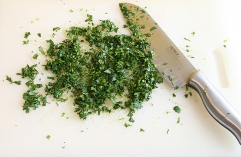 Chopping cilantro