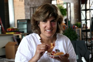 Dorothy Reinhold judging pie contest at Orange County Fair July 2011