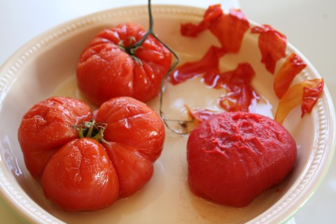 Thawed tomatoes on a plate.