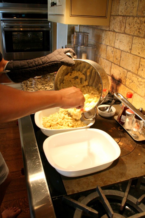 Mac `n Cheese into the baking dishes