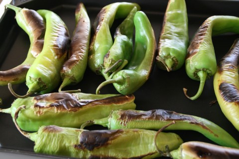 Hatch chiles on a griddle