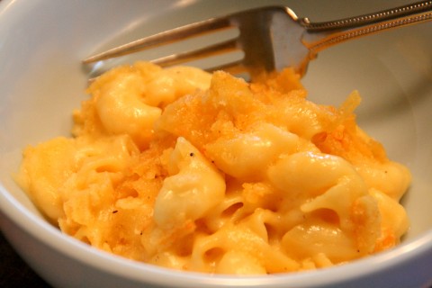 Great Mac `n Cheese! Cheddar and Gruyere marry into a rich sauce, and Parmesan potato chips crown the top! | ShockinglyDelicious.com