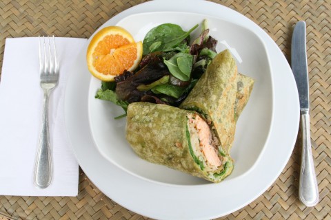 Salmon Wrap plate at The Godmother Cafe in Malibu