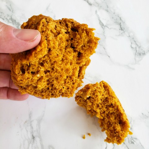 Cheater Pumpkin Muffins have a fine, dense crumb on ShockinglyDelicious.com