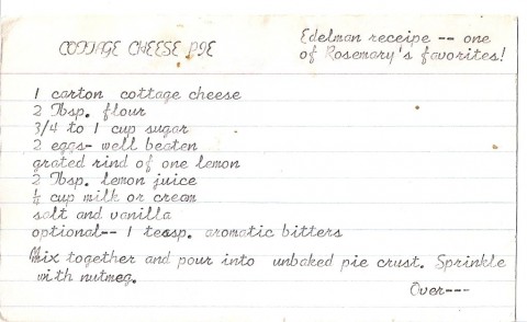 Cottage Cheese Pie original recipe card