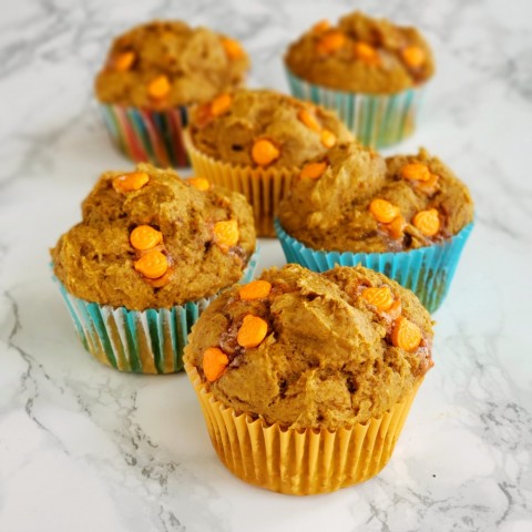 Easy Cheater Pumpkin Muffin recipe on ShockinglyDelicious.com