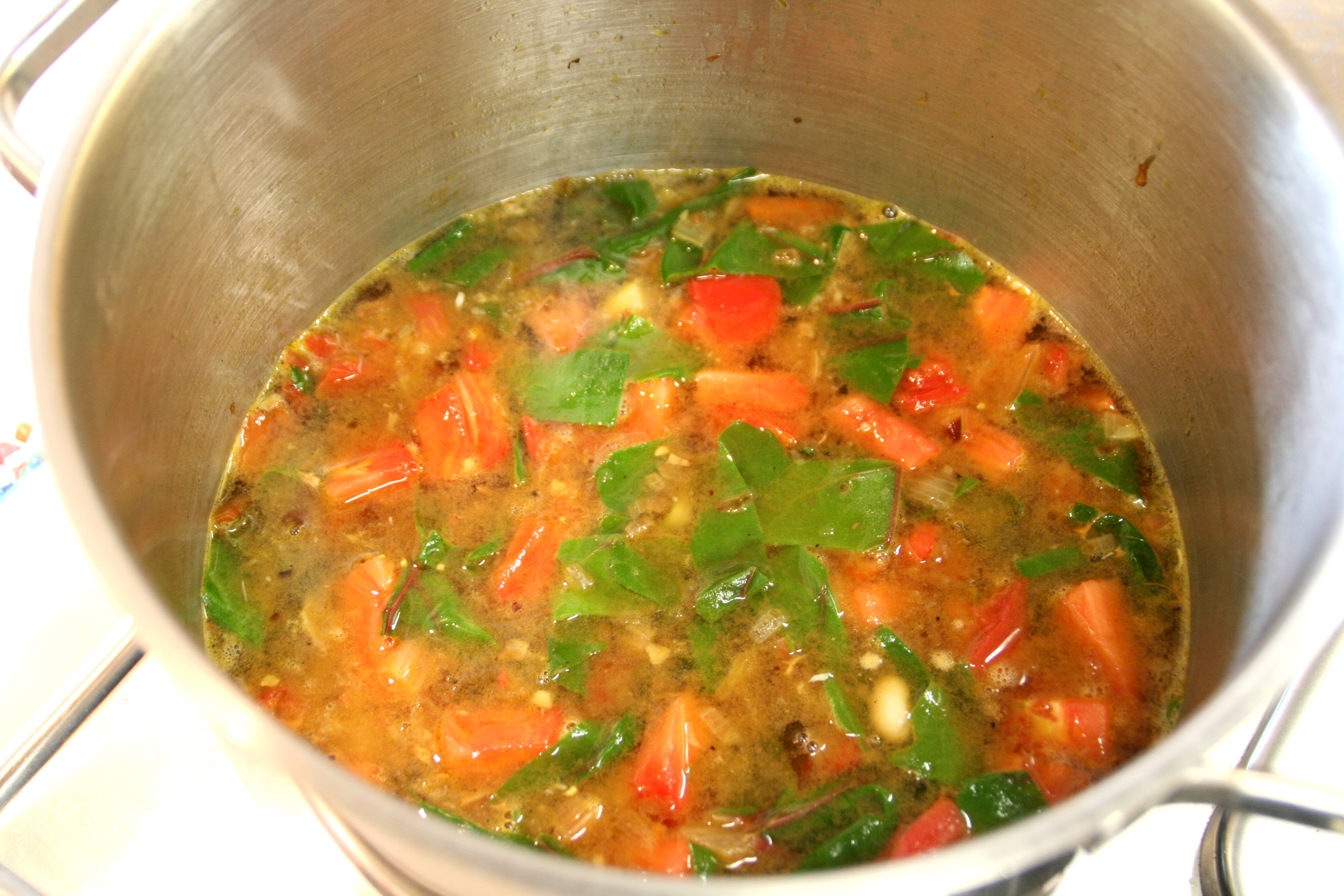 Vegetarian Chard Soup in the pot.