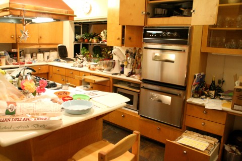 Messy kitchen with overview