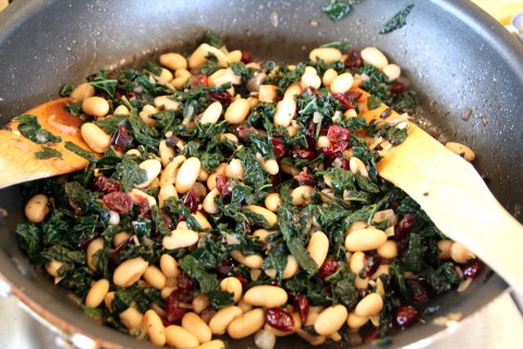 Greens and Beans in the skillet