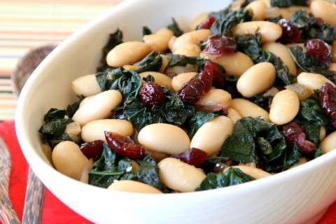 Beans and Greens with Shallots, Black Garlic and Cranberries