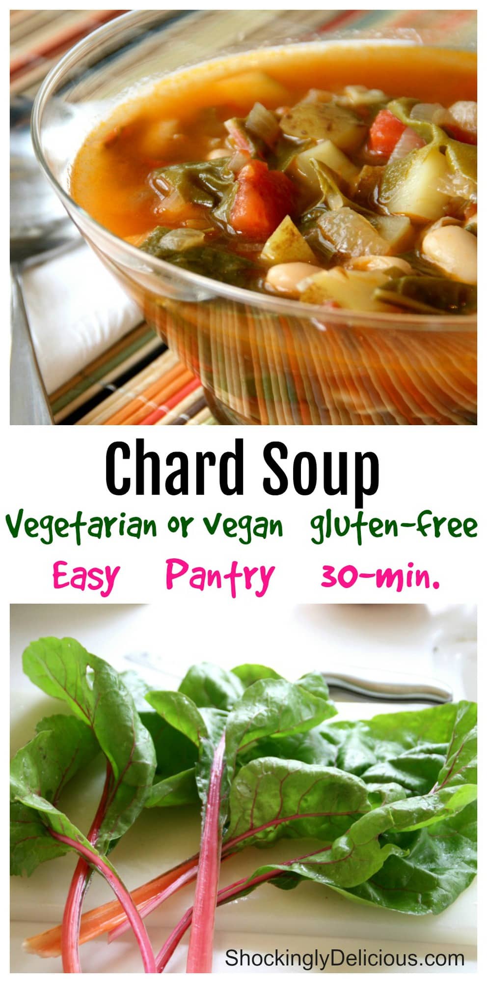 Vegetarian Chard Soup collage on ShockinglyDelicious.com