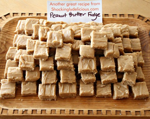 Peanut Butter Fudge on wooden tray Peanut Butter Fudge on wooden tray