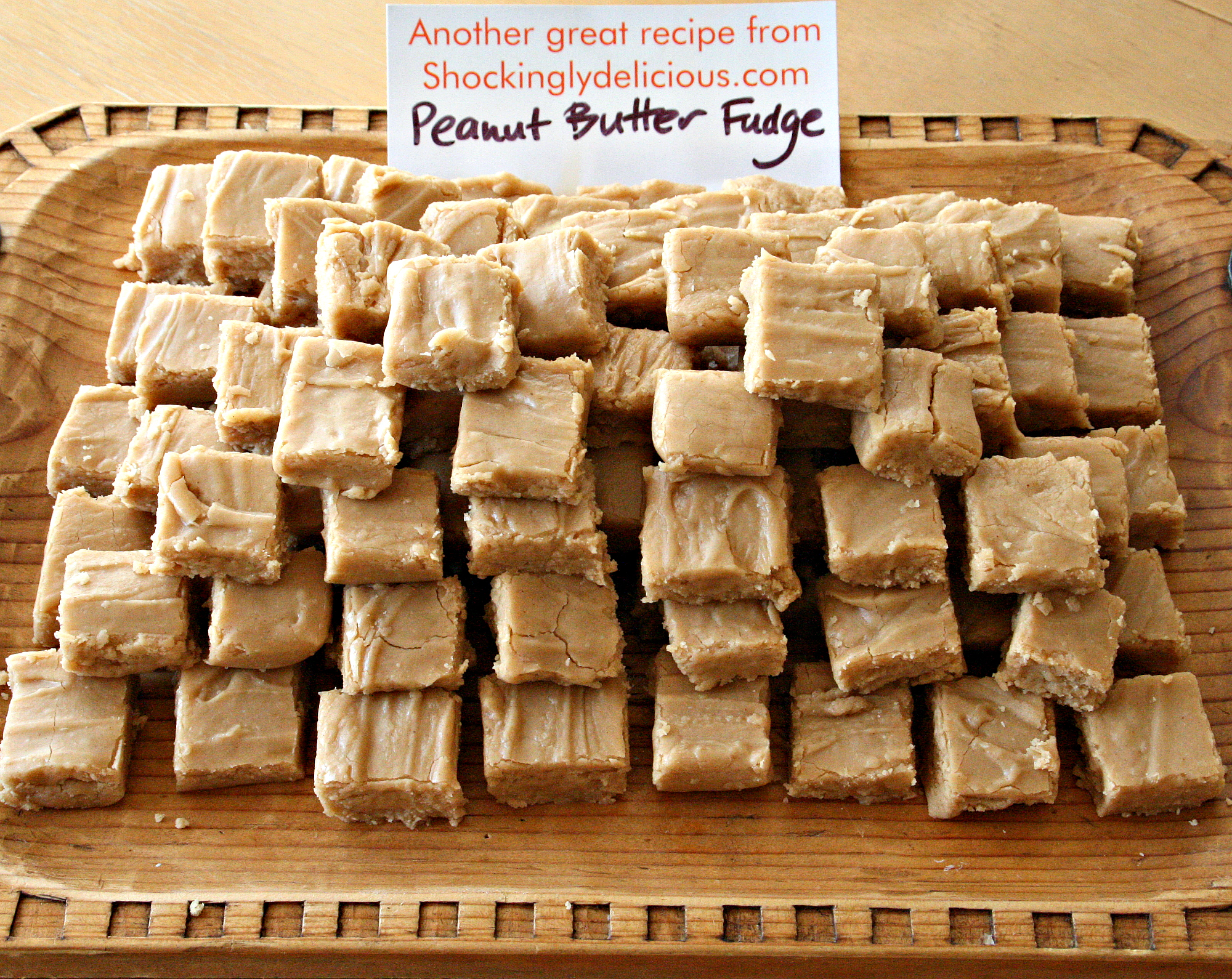 Peanut Butter Fudge on wooden tray