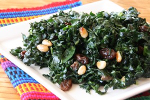 Raw Kale Salad with Raisins and Pine Nuts