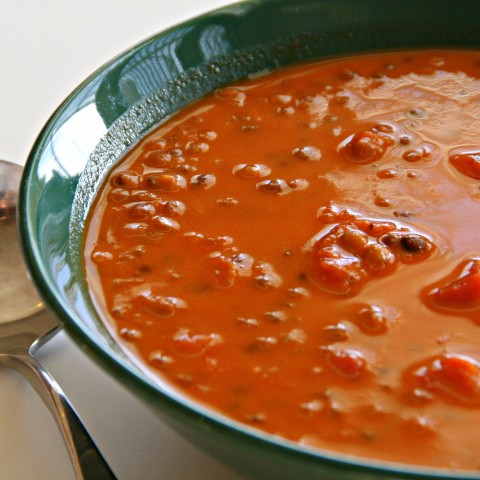 Shortcut Tomato, Roasted Red Pepper and Lentil Soup