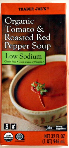 Trader Joe's Tomato and Roasted Red Pepper Soup package