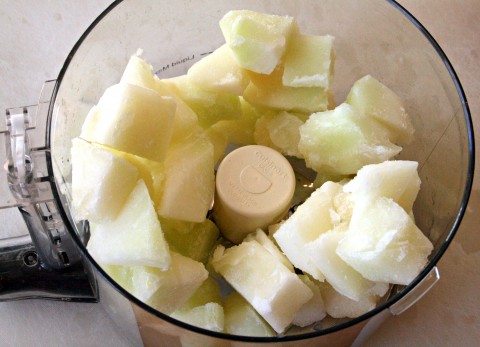 Gold Canary Melons in food processor