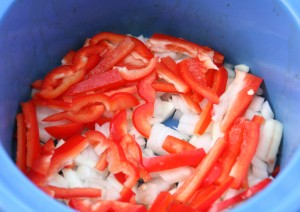 Onions in the Crock-Pot for carne asada