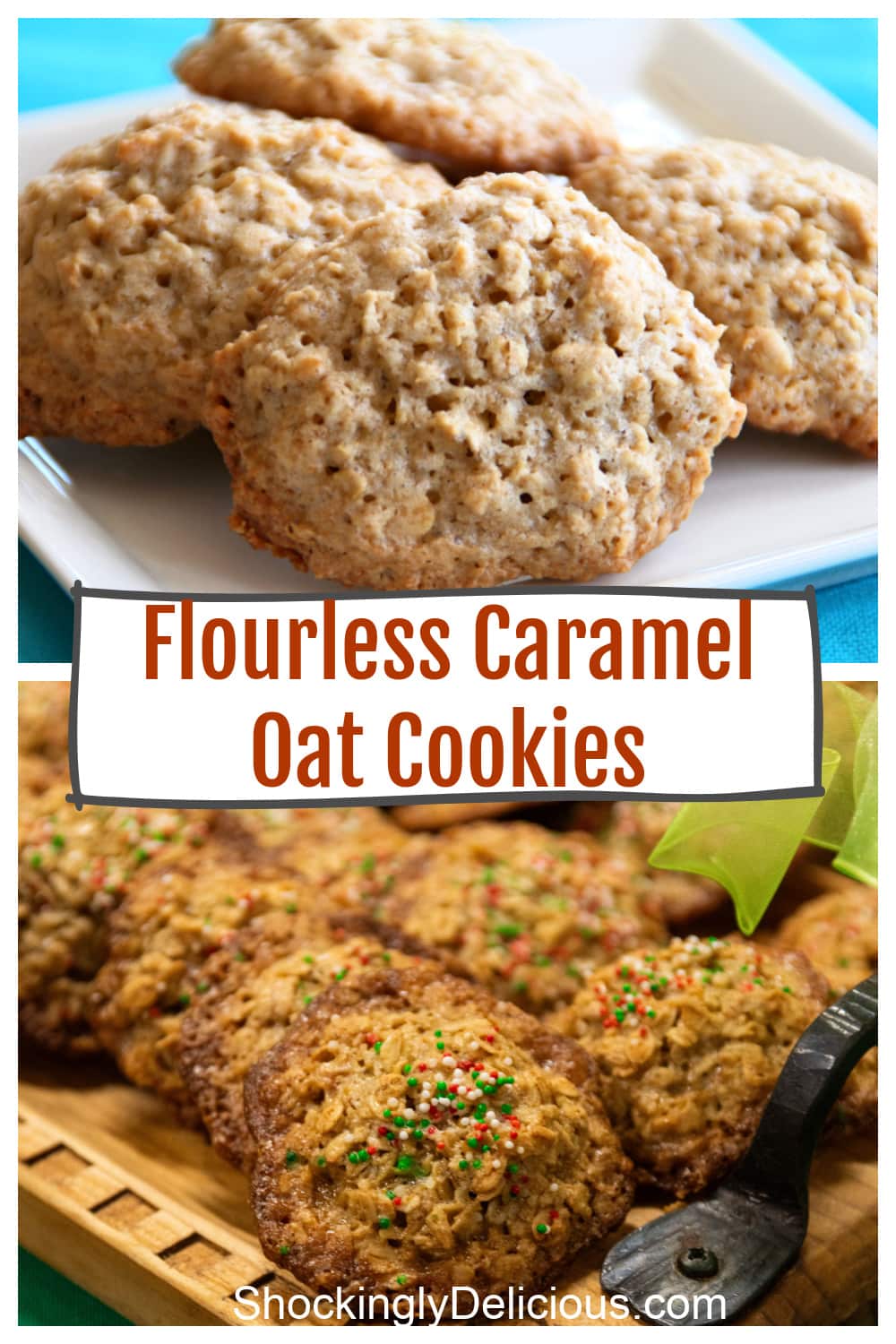 Photo collage of Flourless Caramel Oat Cookies on ShockinglyDelicious.com