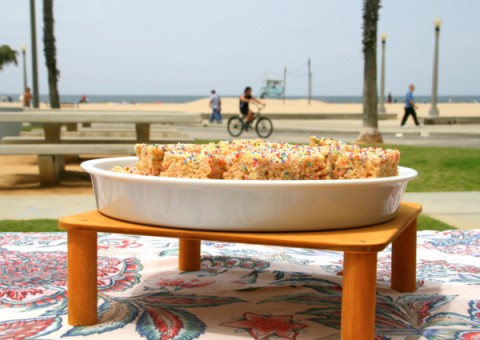 Funfetti Rice Krispies Treats at the beach