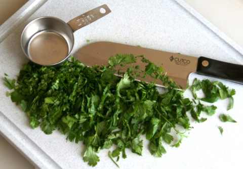 Chopping cilantro
