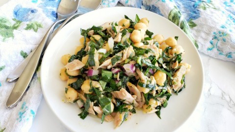 Lemony Garbanzo Kale Salad with Tuna: Light, lemony, packed with protein and nutritious kale, this is a main-dish salad that satisfies for dinner or lunch the next day, if you have leftovers.