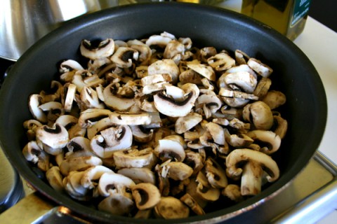 Mushrooms in the skillet on ShockinglyDelicious.com