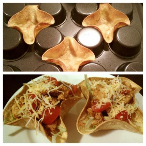 Taco bowls on muffin pans