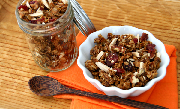 Skillet Granola on a wooden tray