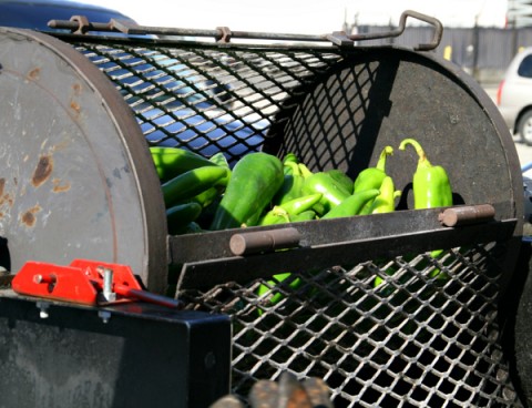 Hatch chiles roasting at Melissa's Produce