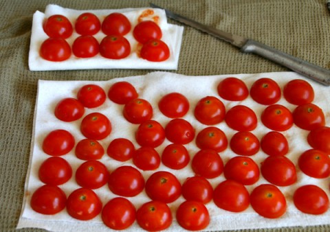 Cherry tomatoes on a paper towel