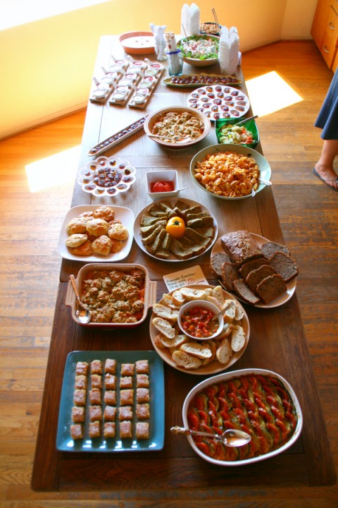 Buffet Table at Food Bloggers Los Angeles August meeting