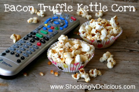 Bacon Truffle Kettle Corn is perfect snack on Shockingly Delicious.