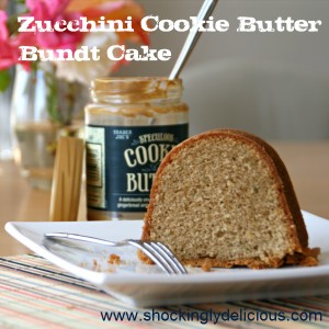 Zucchini Cookie Butter Bundt Cake on Shockingly Delicious. Recipe: https://www.shockinglydelicious.com/zucchini-cookie-butter-bundt-cake-for-bundtamonth/