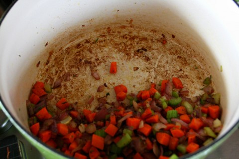 Veggies browning in the pan