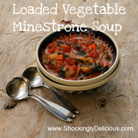 Loaded Vegetable Minestrone Soup on ShockinglyDelicious. Recipe here: https://www.shockinglydelicious.com/?p=9775