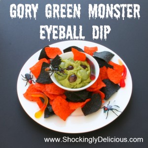 Gory Green Monster Eyeball Dip on ShockinglyDelicious.com. Recipe here: https://www.shockinglydelicious.com/?p=9927