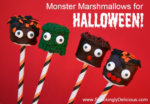 Monster Marshmallows for Halloween! Recipe on ShockinglyDelicious.com