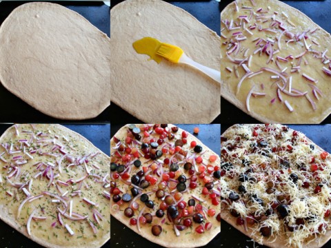 Flatbread assembly process on Shockingly Delicious