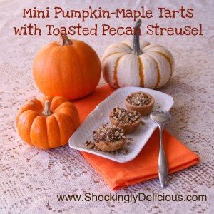 Mini Pumpkin-Maple Tarts with Toasted Pecan Streusel on ShockinglyDelicious.com . Recipe:  https://www.shockinglydelicious.com/?p=10193